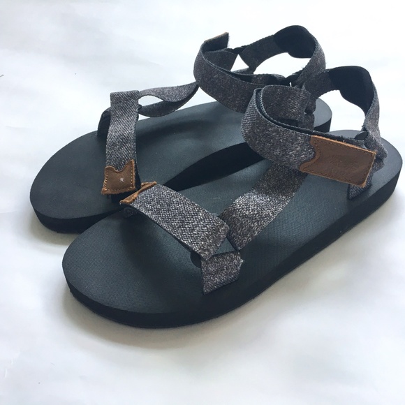 Roots Sandals 2 Strap Fabric & Leather Size 10 Grey Hook & Loop non Slip Sole - Picture 3 of 12